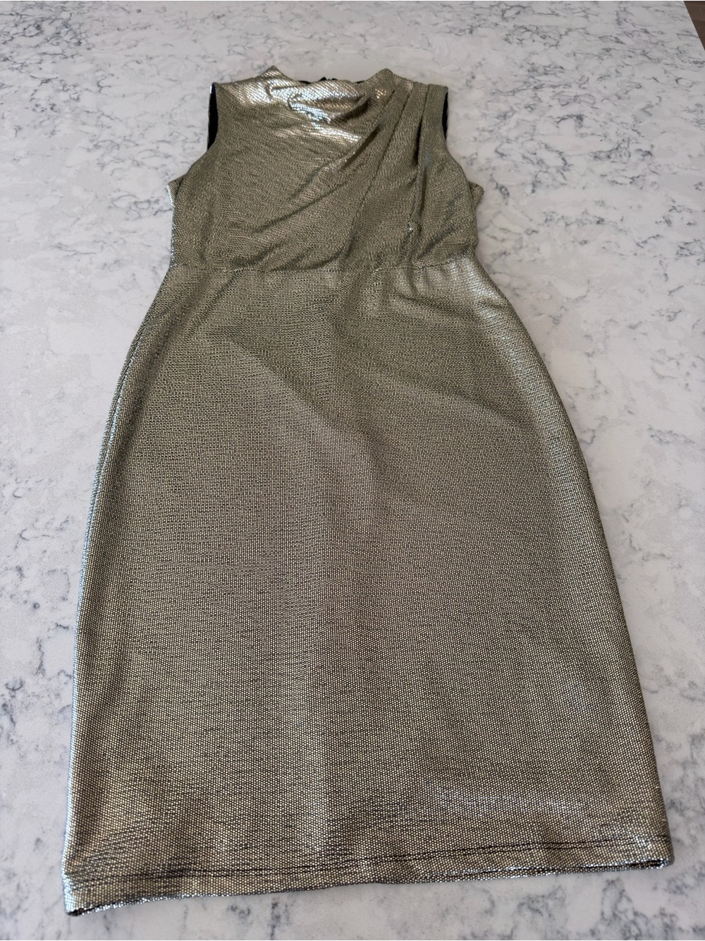 Black Halo Metallic Gold Sleeveless Draped Midi Dress